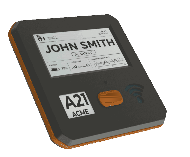 ITT RTLS TAG with integrated e-paper display, event button and buzzer for interactive tracking applications